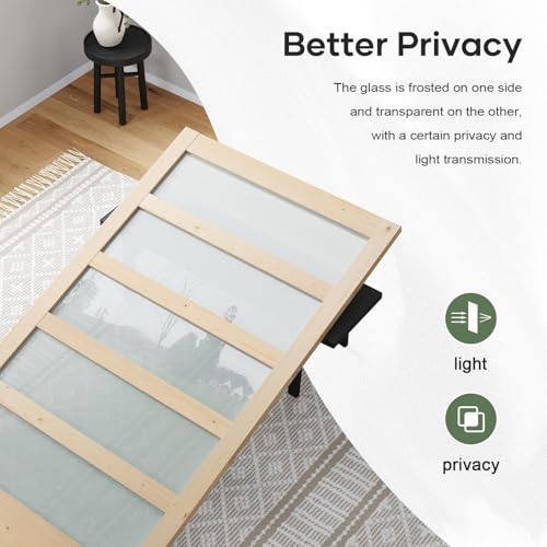 42x84 inch Glass Sliding Barn Door Slab with 7ft Hardware Kit Included, 5-Panel Frosted Glass, Spruce Wood Support DIY Dyeing, Easy Assembly