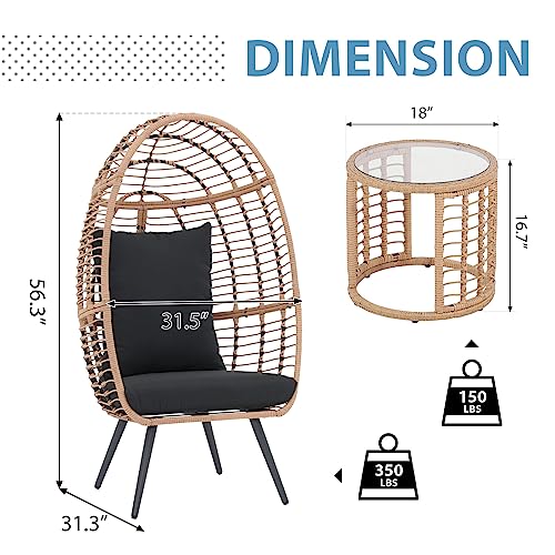 JOIVI Wicker Egg Chair, Oversized Indoor Outdoor Lounger Large Egg Basket Chair with Stand and Cushions for Patio Porch, Backyard, Living Room