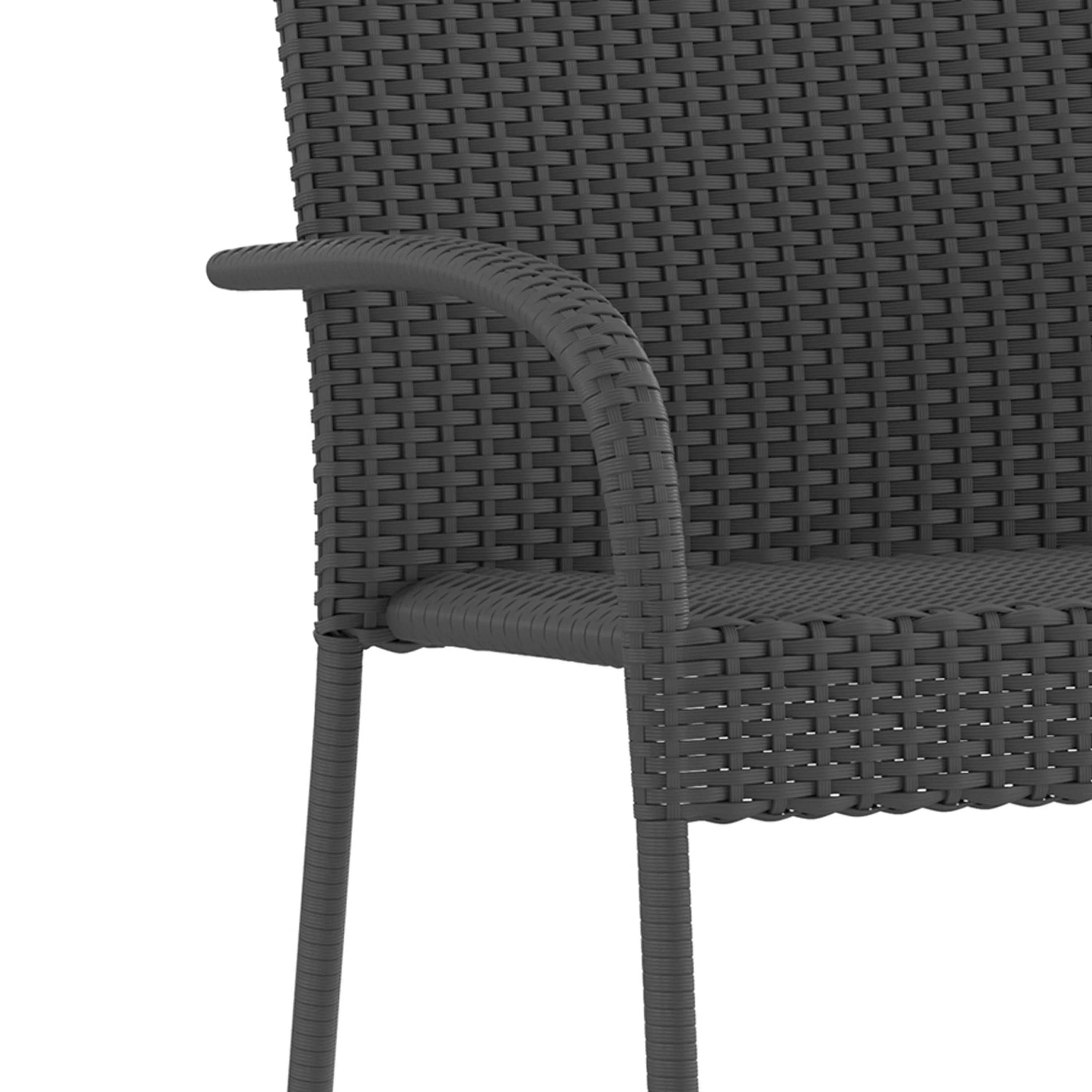 Emma + Oliver Stacking All-Weather Gray Wicker Wrapped Powder Coated Steel Patio Club Chair for Indoor and Outdoor Use - Set of 2