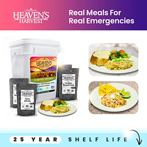 Heaven’s Harvest 25-Year Family Food Kit — Premium Emergency Food Supply. Freeze Dried Survival Food Kit + Water-Proof 25-Year Storage Bucket. MRE