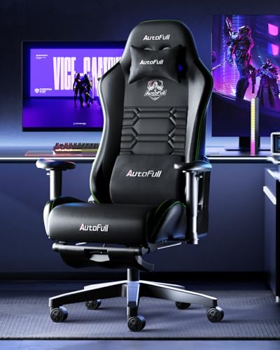 AutoFull C3 Gaming Chair, Racing Style Gaming Chair with Velvet Material Ergonomic Lumbar Support,Adjustable High Back PU Leather PC Chair,Black