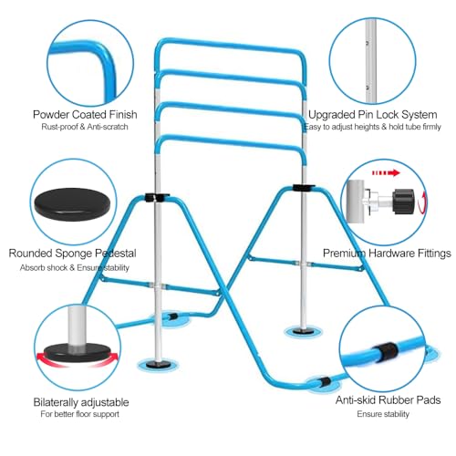 Expandable Gymnastics Bar for Kids, Adjustable Height Junior Training Kip Bar, Folding Gymnastic Horizontal Bars Monkey Bar