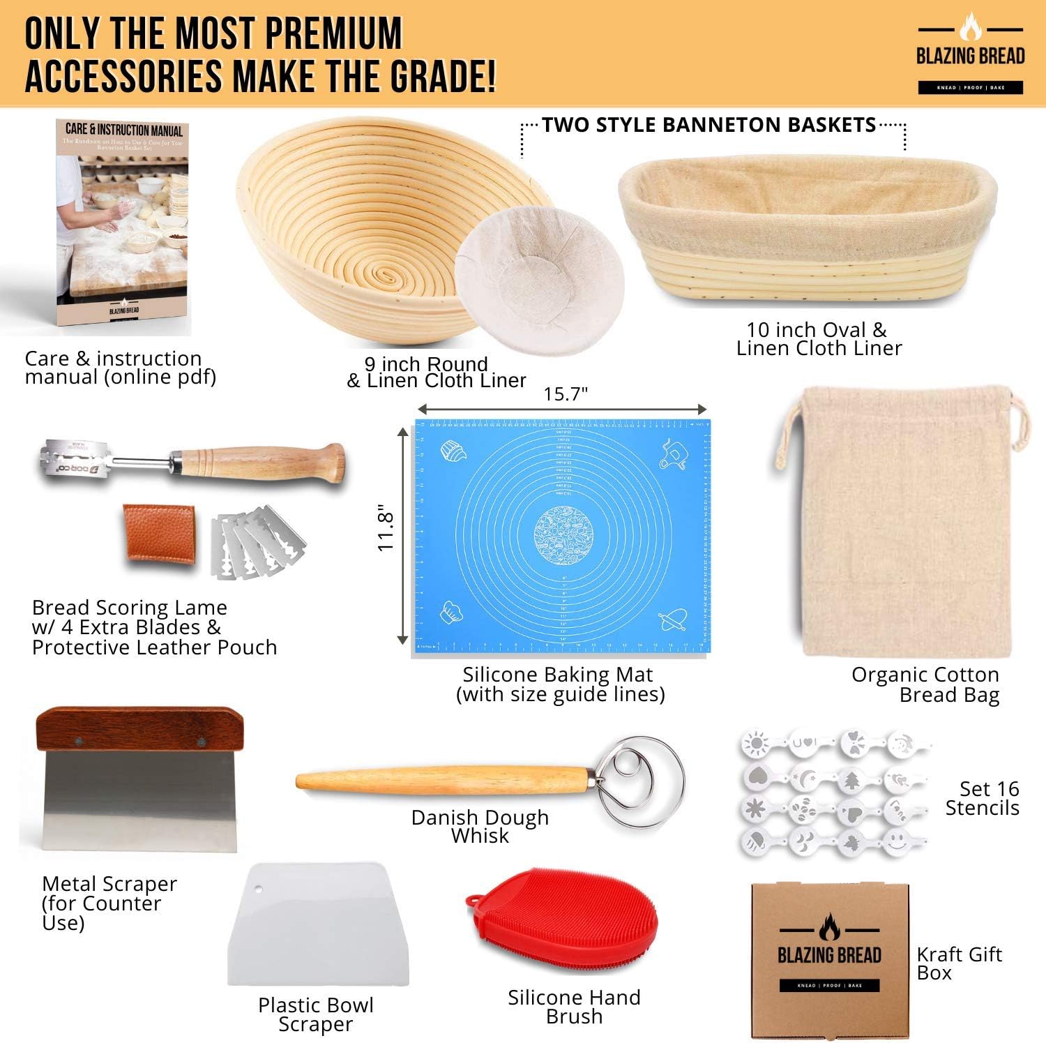 Most Complete Bread Banneton Proofing Basket Kit