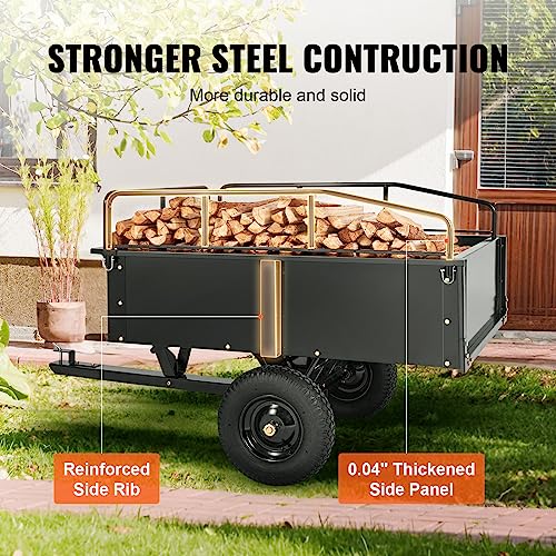VEVOR Heavy Duty ATV Dump Cart - Steel Tow Behind trailer, 750 lbs, 15 Cubic Feet Garden Utility with Removable Sides