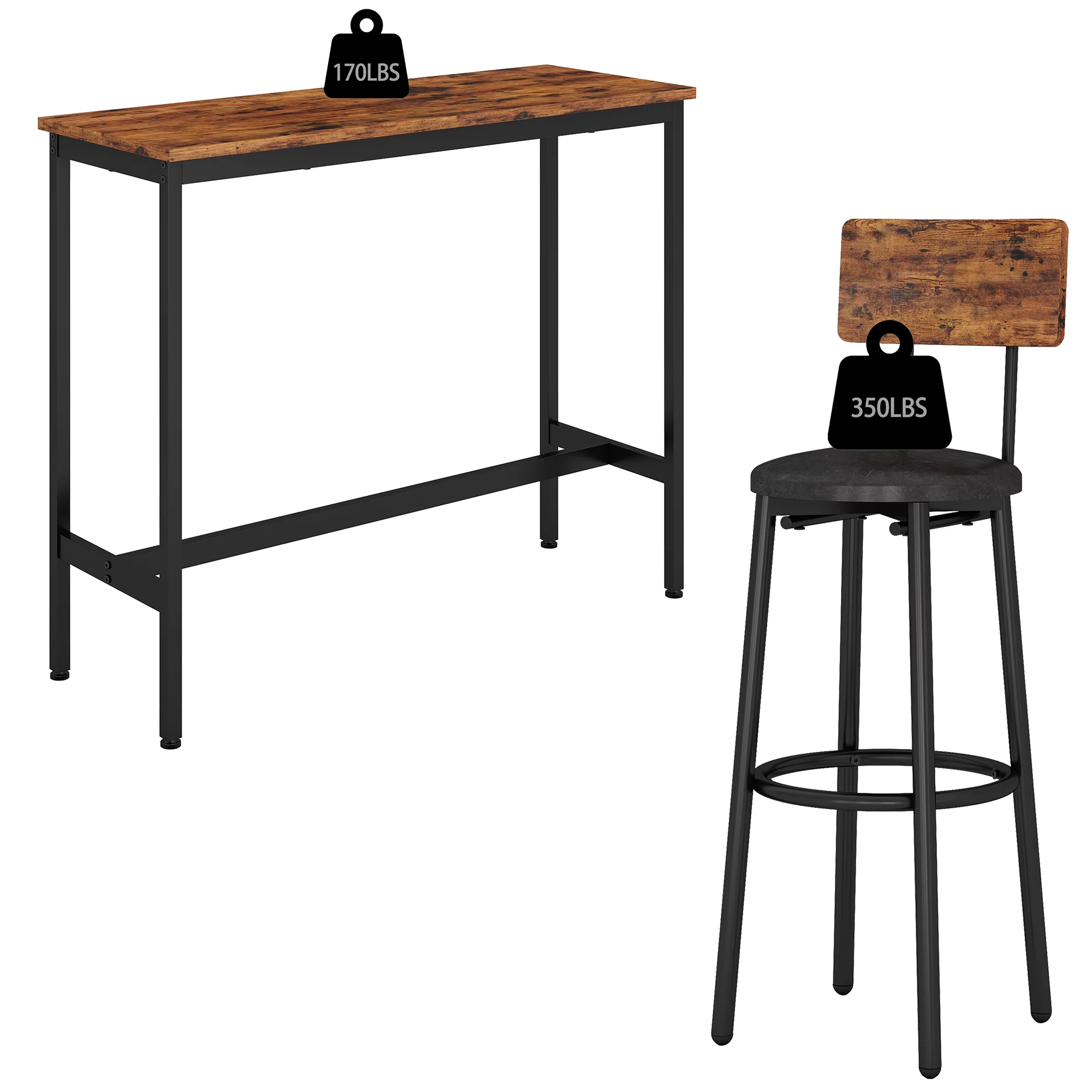 uhomepro 3 Pieces Bar Table Set, Modern Bar Table Set with 2 Stools, Home Kitchen Breakfast Table and Chairs Set Ideal for Pub, Living Room
