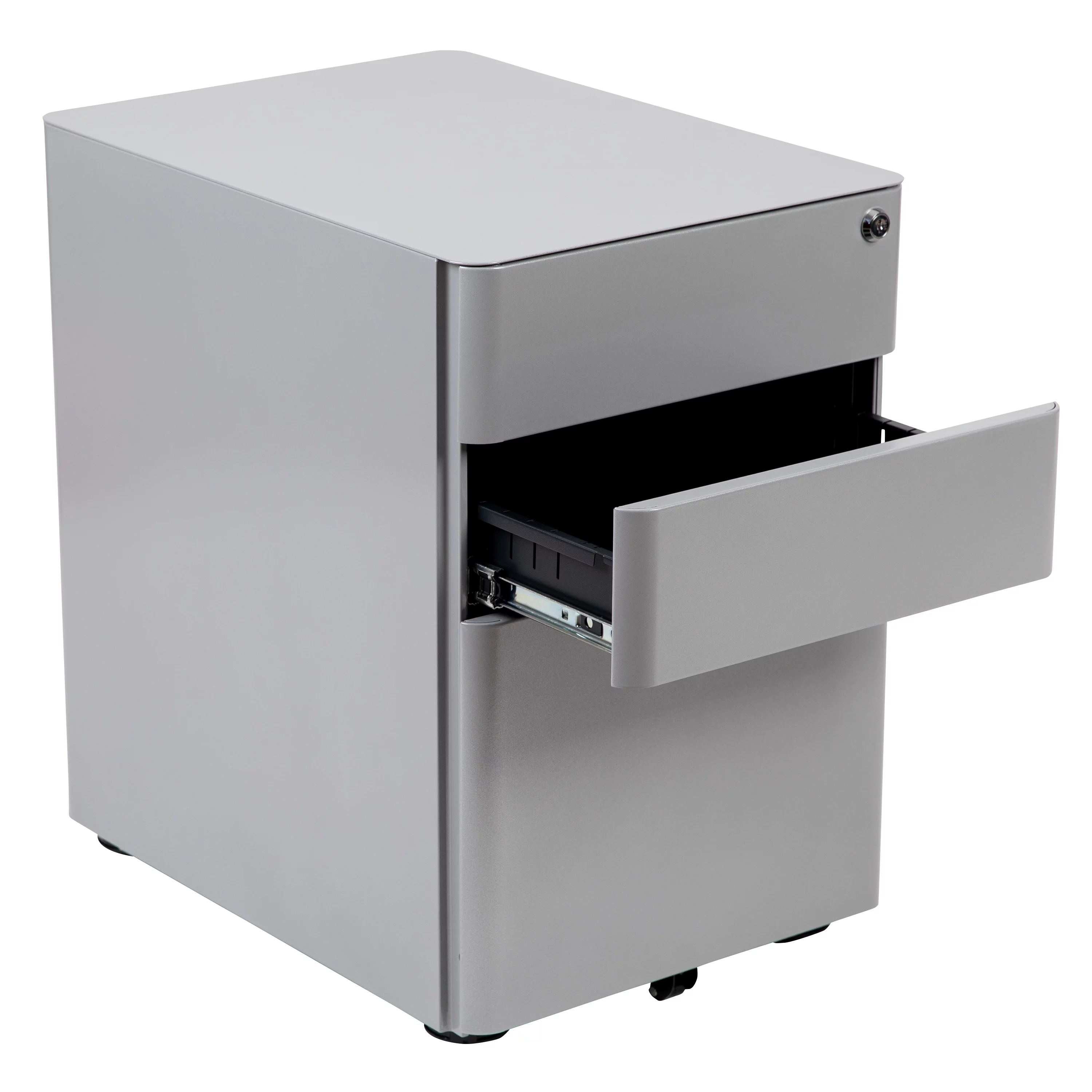 BizChair Modern 3-Drawer Mobile Locking Filing Cabinet with Anti-Tilt Mechanism and Hanging Drawer for Legal & Letter Files, Gray
