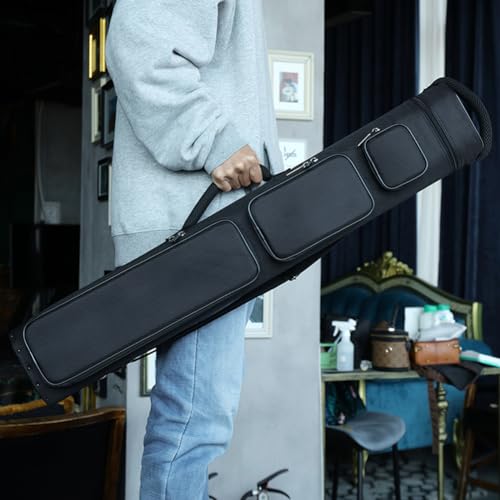 12-Hole Premium Nylon Pool Cue Case – Holds 8 Shafts & 4 Butts, Durable Double Shoulder Strap Design with 3 External Pockets (Black/Blue)