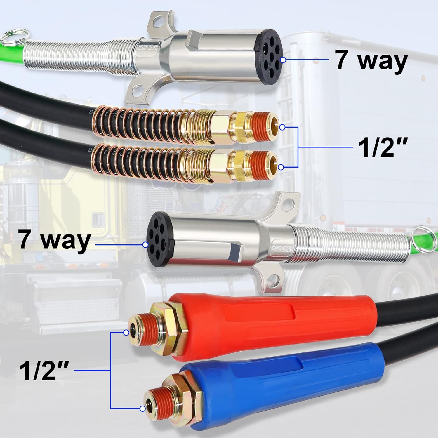 boeray 12ft 3 in 1 Air Lines for Tractor Trailer Freightliner ABS Air Brake Lines Tractor Truck Glad Hand Air Hose