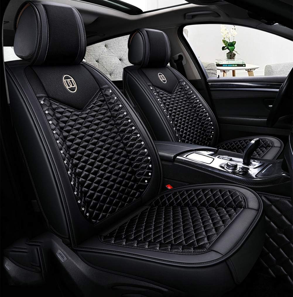 seemehappy Bling Retro Fashion Lattice Silk and Leather Car Seat Covers Front and Rear Seat Covers Universal Fit (Pink-Luxury)