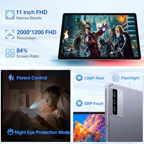 11 Inch Tablet Android 13 Tablets 16GB RAM 256GB ROM 1TB Expand 2024 Newest, 2K Display 2000 x 1200, Octa-Core, 8600mAh, Split Screen, Quad Speakers