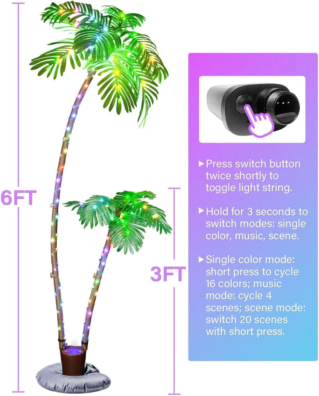 Smart Palm Tree for Outside Patio, 6FT App Remote Control Artificial Lighted Palm Tree 2 Trunks