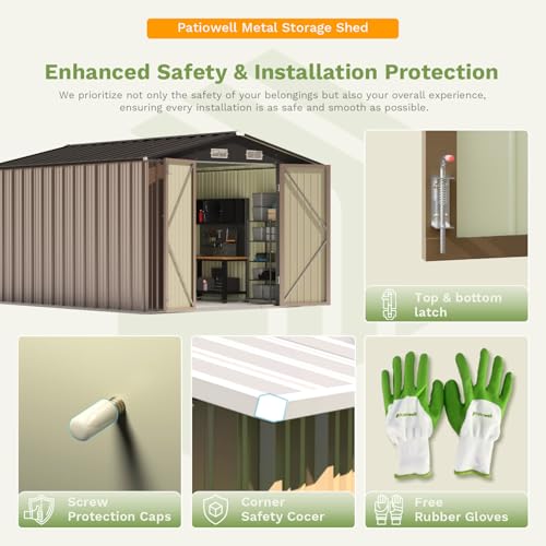 Patiowell 5x3 FT Outdoor Storage Shed, Tool Shed with Sloping Roof and Lockable Door, Metal Shed for Backyard Garden Patio Lawn, Brown