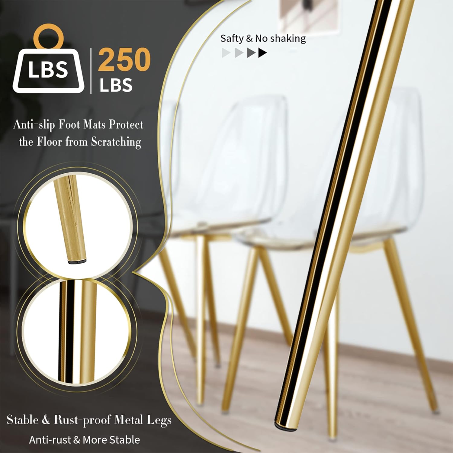 Baysitone Gold Round Glass Dining Table Set for 6, 47'' Circle Kitchen Table Set, Circular Dining Room Table Set