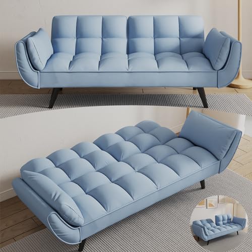 74" Modern Velvet Convertible Sleeper Folding Futon Couch Sofa Bed Adjustable Backrest Memory Foam Couch Double Loveseat Sofa for Compact Living