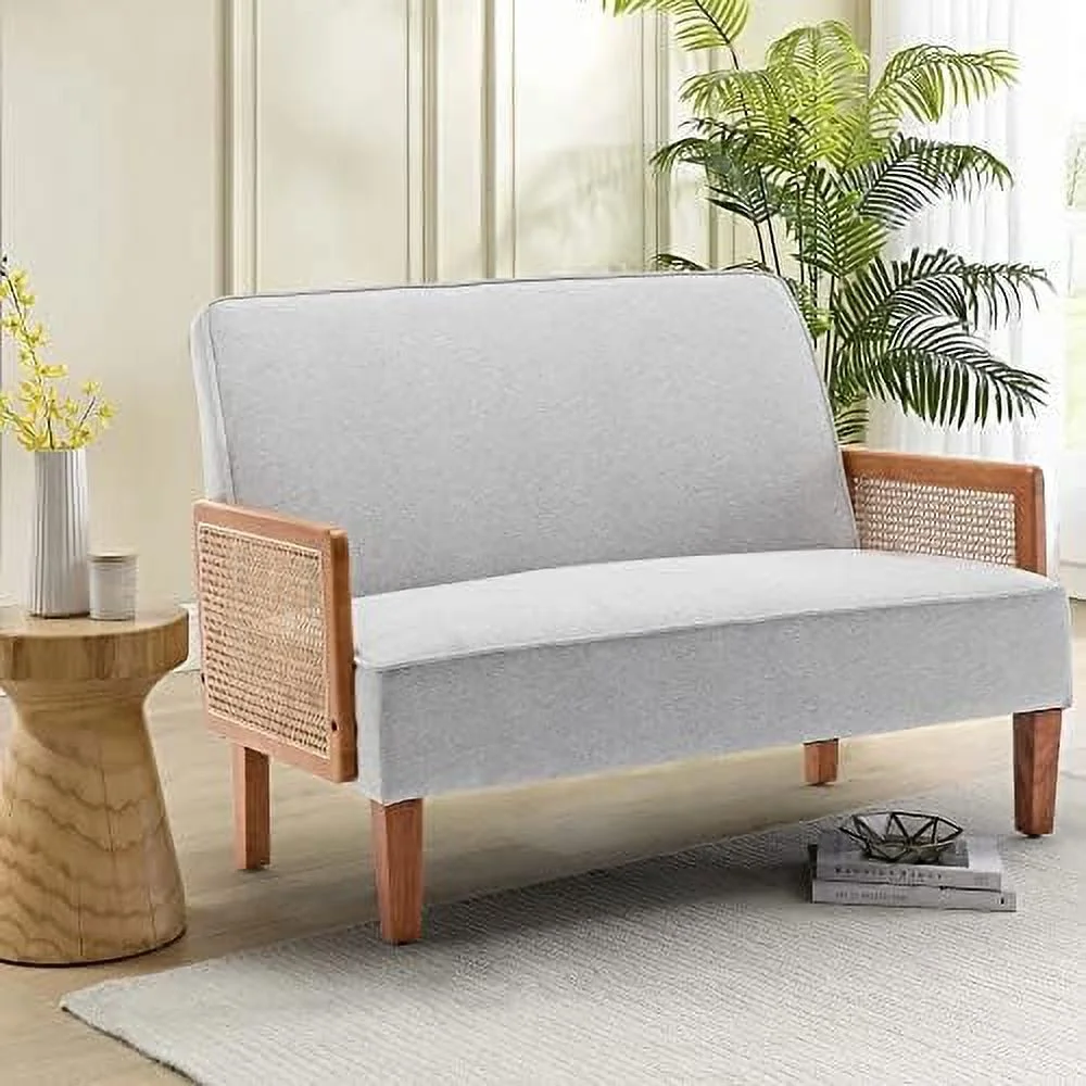 HJZBNONE Small Loveseat Sofa  Upholstered Small Sofa Couch Mini Love seat Sofas for Bedroom Living Room (Light Gray)