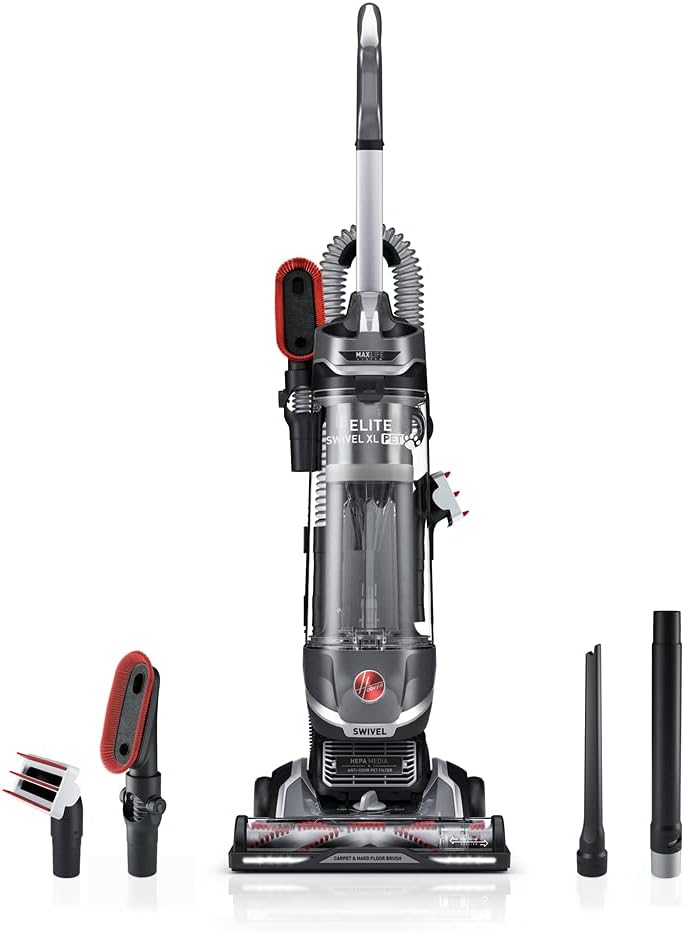 Hoover MAXLife Elite Swivel XL Pet Vacuum Cleaner with HEPA Media Filtration, Bagless Multi-Surface Upright for Carpets and Hard Floors, UH75250, Grey