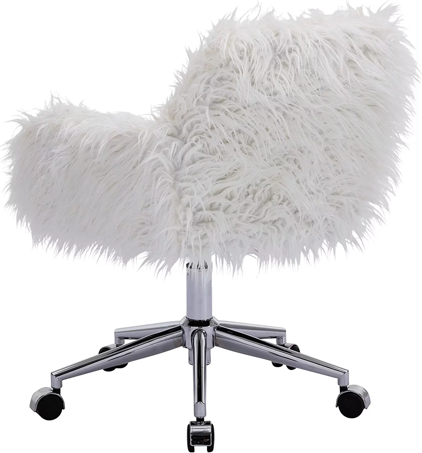 White Vanity Chair Faux Fur Swivel Home Office Desk Chair, Soft Fluffy Chair For Bedroom For Girls, Makeup Vanity Chair With Back