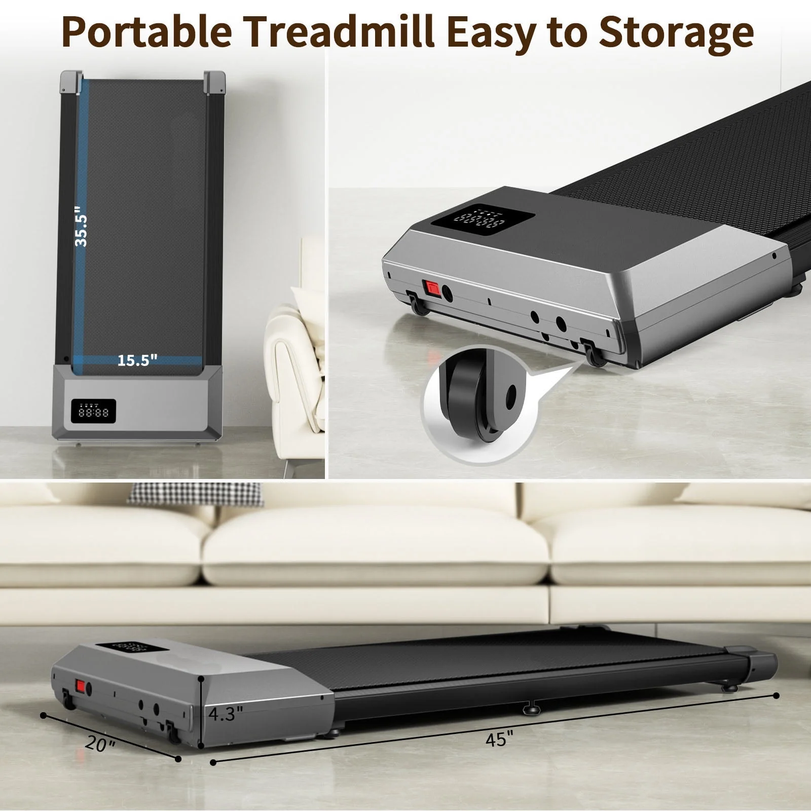 Superun 2.5Hp Walking Pad, 35.5*15.5 Walking Area 2 in 1 Under Desk Treadmill,300lb Walking Treadmill with Remote Control and LED Display, Quiet