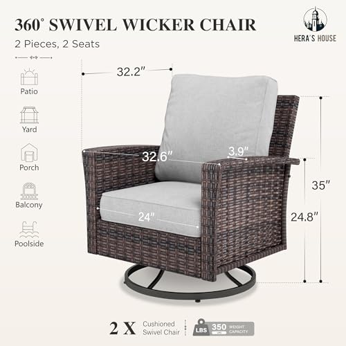 HERA'S HOUSE High Back Patio Furniture Set with Swivel Chairs, Outdoor Wicker Conversation Sets with 5.5" Comfy Cushions, 4 Piece Outside Sofa Sets