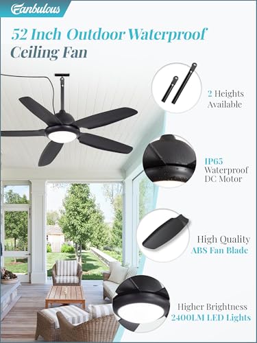 42 Inch Waterproof Outdoor Ceiling Fan with Lights and Remote,IP65 Hanging Gazebo Fan with 3CCT 6-Speed DC Motor