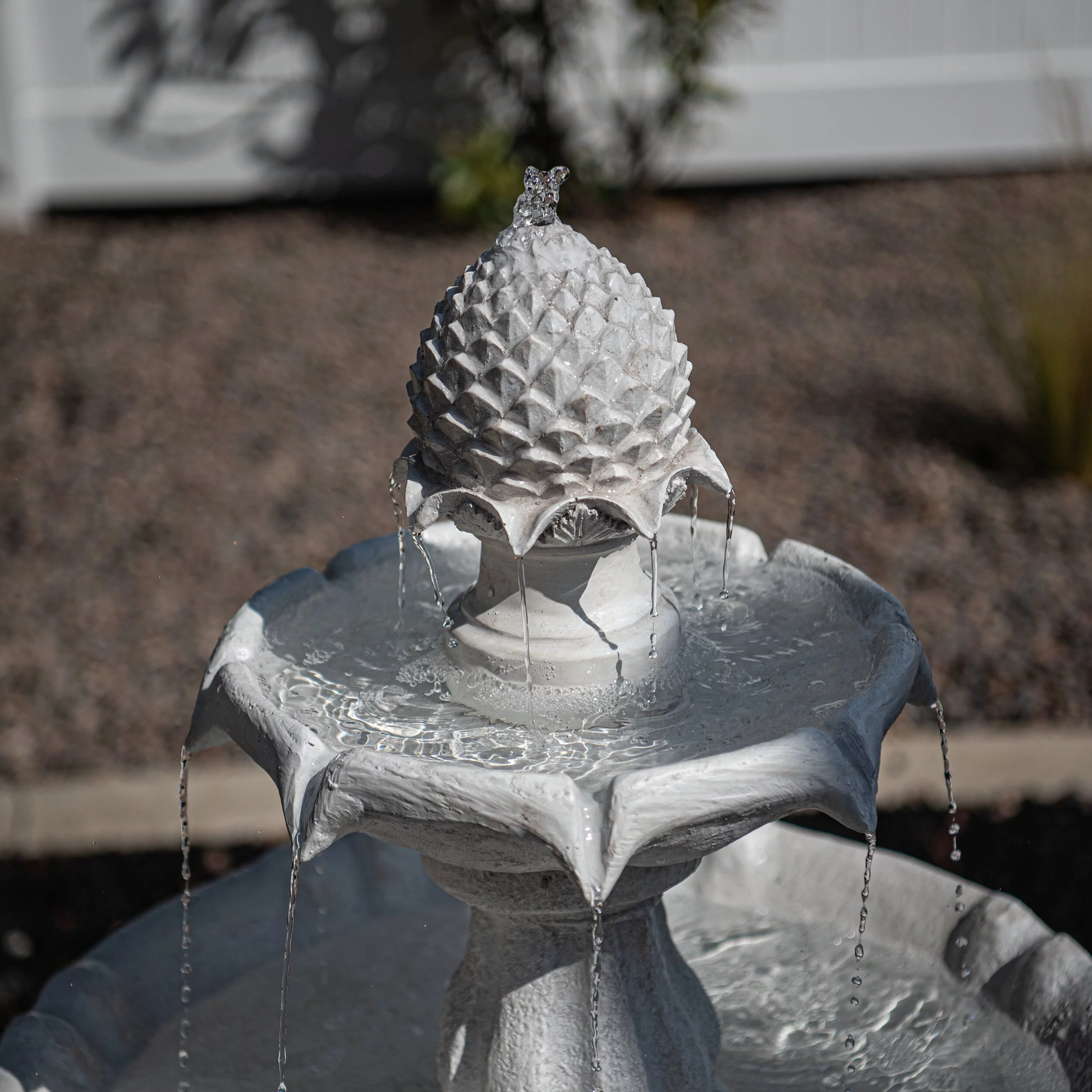 XBrand 44" H White Fiberglass/Resin 2-Tier Solar Water Fountain w/ Solar Panel and Auto-Shut Off Pump, Solar Garden Fountain, Tall Outdoor Fountain