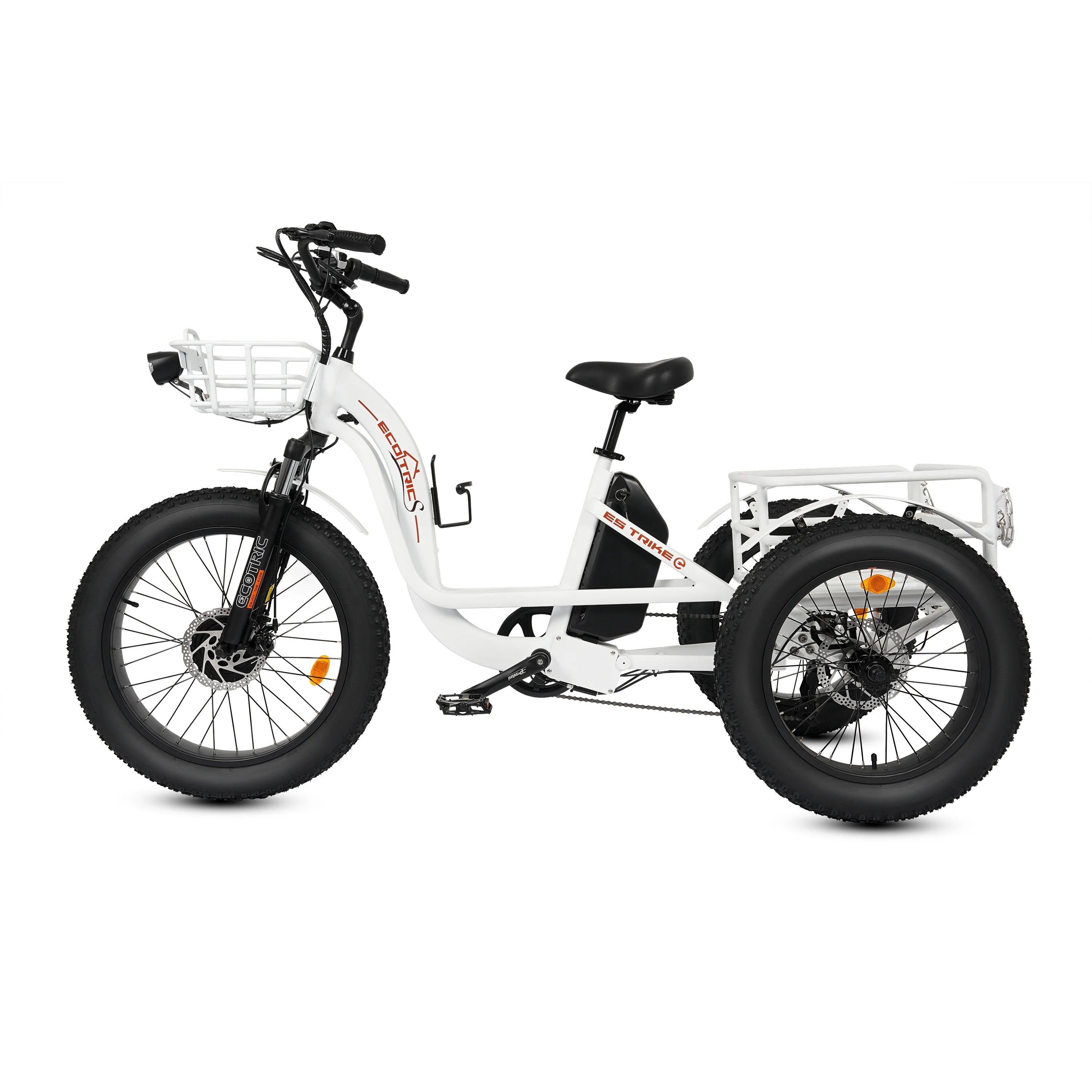 ECOTRIC Electric Tricycle Fat Tire for Adults with Basket, 750W 48V Battery, 3 Wheel Step-Thru E-trike White