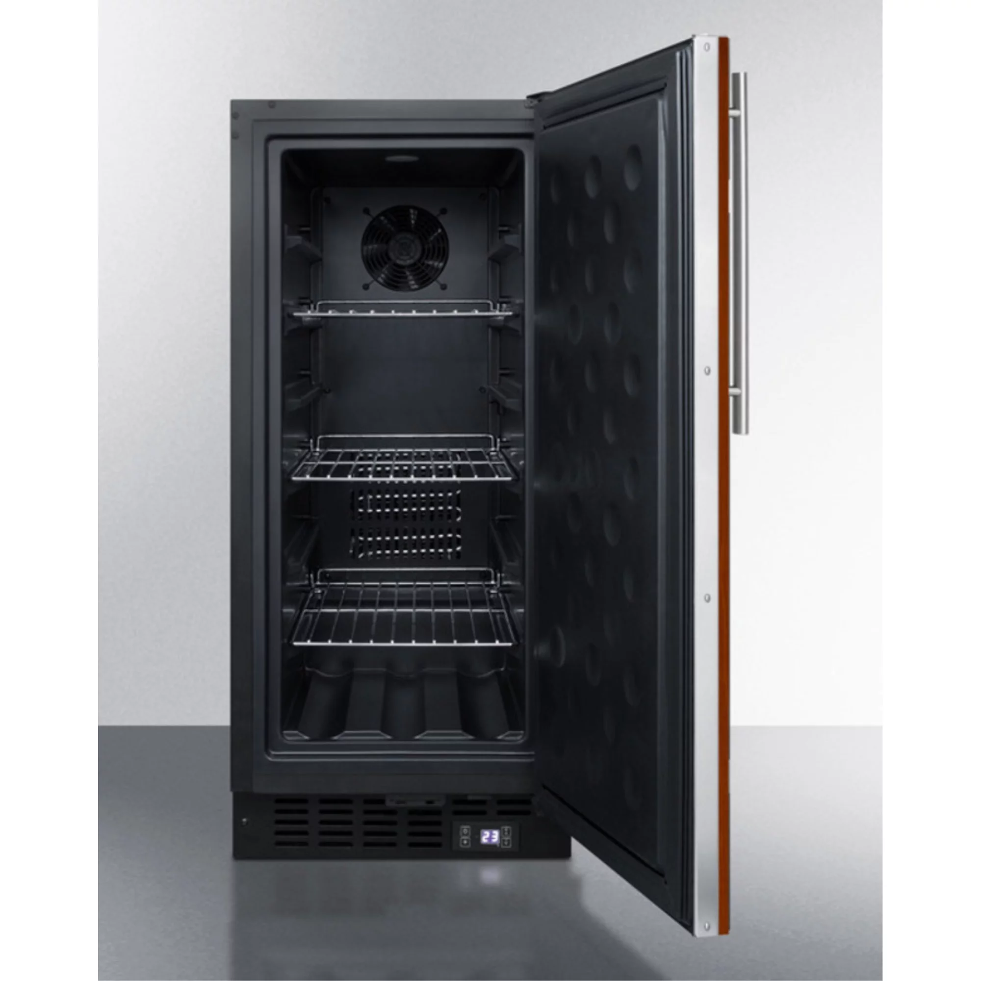 15" wide frost-free freezer for built-in or freestanding use, with integrated door frame to accept overlay panels