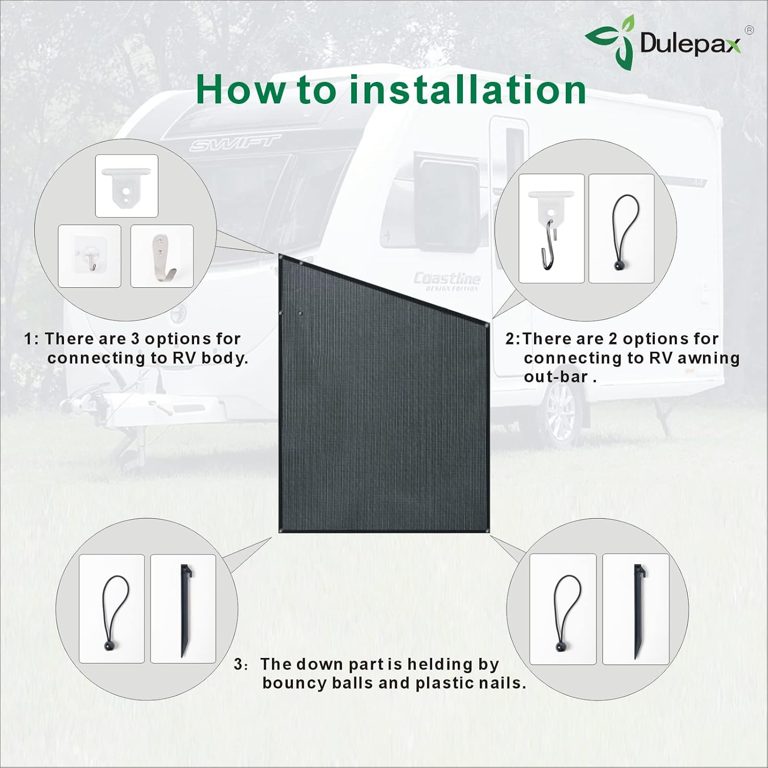 Dulepax RV Awning Shade Screen with Zipper 8'X11'3'' -Second Generation RV Awning Screen Significantly Improves Shadew and Privacy.Universal RV