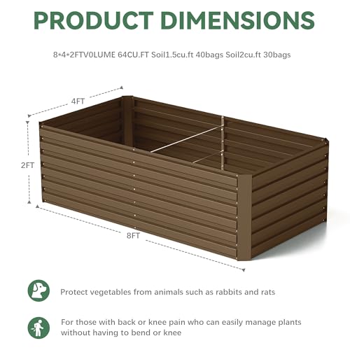 FOOWIN 2pcs 8x4x2ft Galvanized Raised Garden Bed, Planter Raised Garden Boxes Outdoor, Large Metal Raised Beds for Gardening