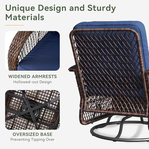 Aoxun 3 Pieces Patio Furniture Set, Patio Swivel Rocker Chairs Set of 2, Wicker Outdoor Bistro Set with Rocking Chair
