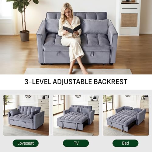 FLEXISPOT XCT4 Convertible Sofa Bed, 3-in-1 Loveseat Sofa Couch with Adjustable Backrest, Pull Out Couch with 2 Pillows & 2 Side Pockets