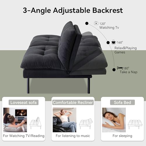 71" Convertible Futon Sofa,Faux Leather Futon Couch Bed,Sleeper Sofa Bed,Memory Foam Modern Folding Small Loveseat for Living Room,Office,Apartment