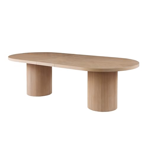 Best Master Furniture Dobby Mid-Century Modern Extendable Oval Wooden Dining Table with Double Pedestal Base, Black