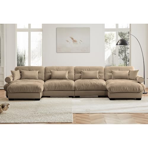 130" Modular Sectional Sofa,Velvet Upholstered Couches for Living Room,3 Seater Green Sofa Couch with Movable Ottoman