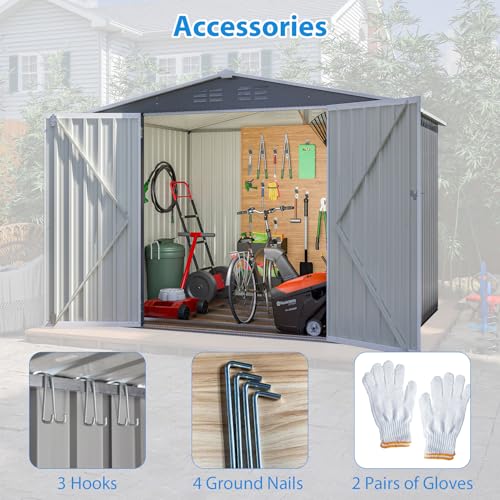 6x4 ft Small Outdoor Metal Storage Shed with Floor Frame & Lockable Door, Heightened Entry Garden Tool Shed for Backyard, Durable Galvanized Steel