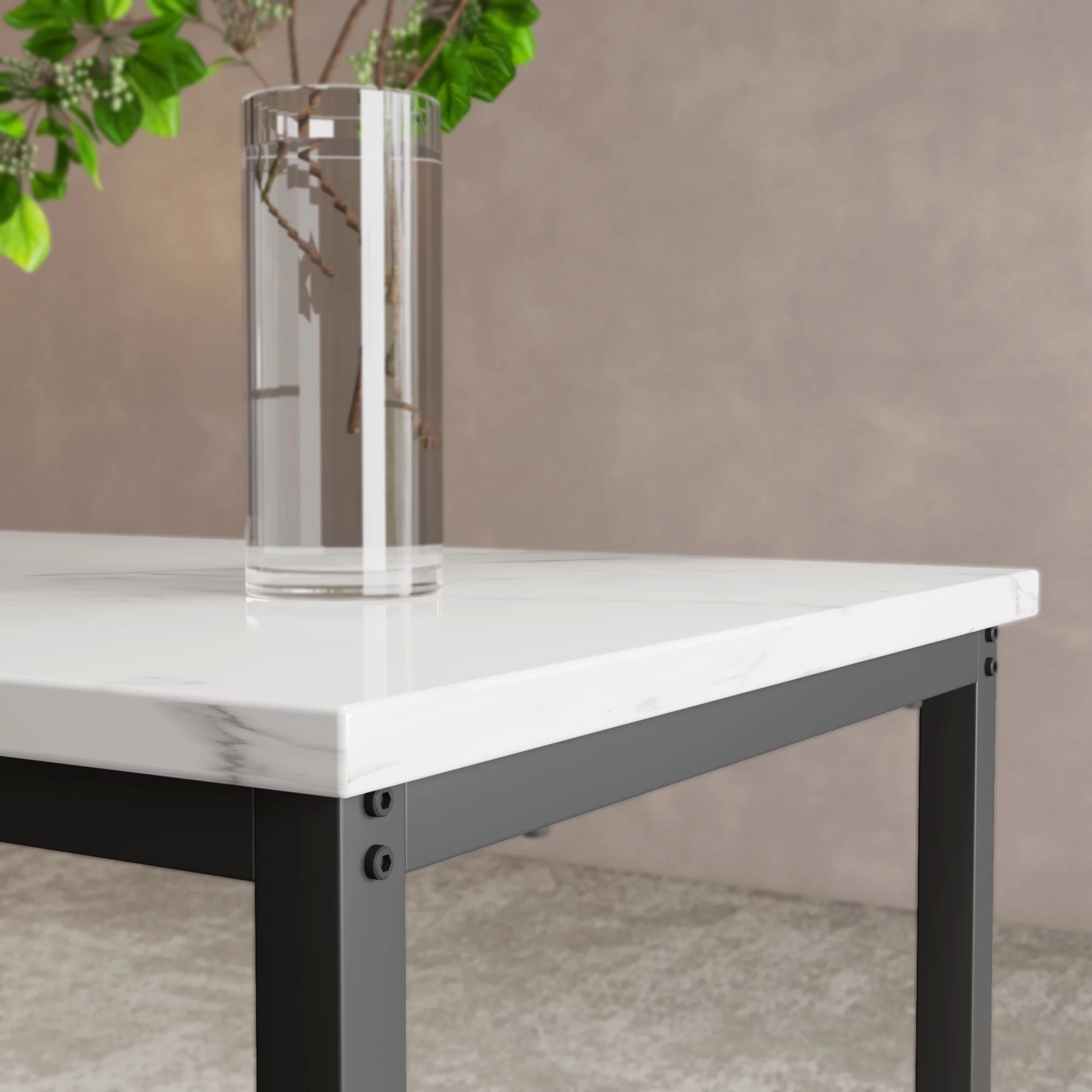 Modern Dining Set for 4, 5-Piece Dining Table and Chairs Set, 1 Table with White Marble Top, 4 Gray Velvet Chairs for Kitchen Dining Room Living Room