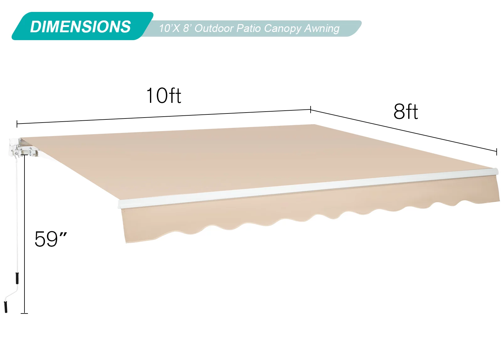 AECOJOY 8' x 10' Manual Retractable Patio Awning,Outdoor Awning Retractable Sunshade Shelter-Beige