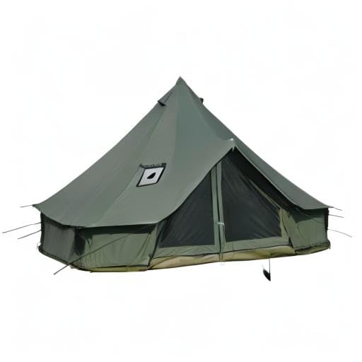 Cotton Canvas Bell Tent with Stove Jack, Roomy Yurt for Family Glamping Camping, 4 Season Tent with Zipped Removable Floor