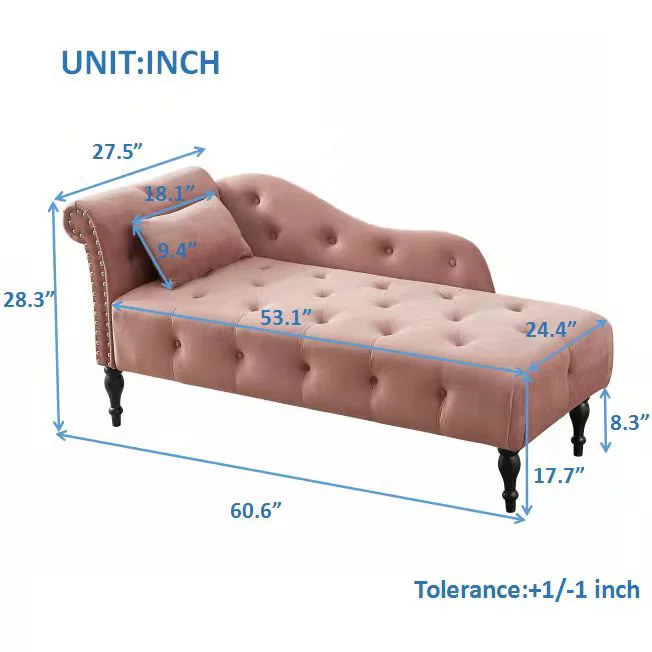 SYNGAR Modern Lounge Chaise Indoor, Leisure Sofa Accent Chair Upholstered Couch, Button Tufted Seat with Matching Accent Pillow