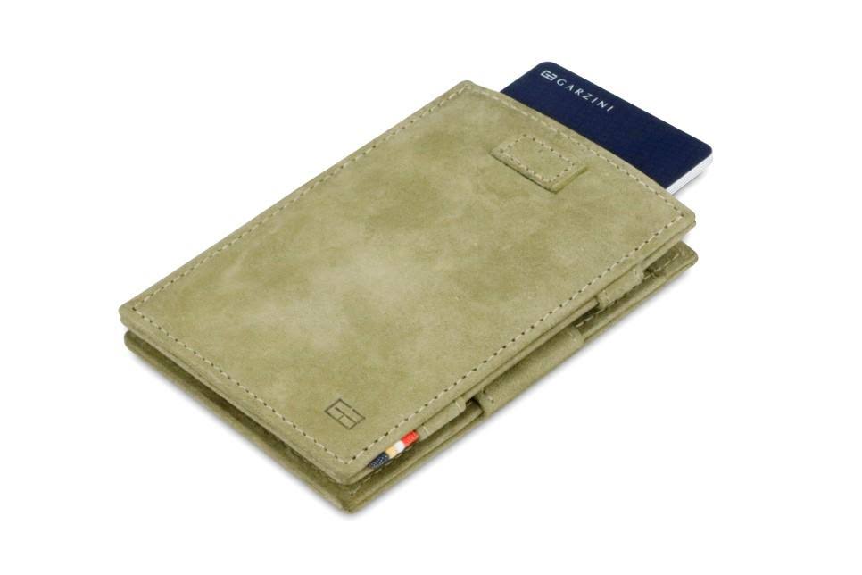Garzini Magic Wallet Cavare RFID Leather with Pull-Tab - Olive Green