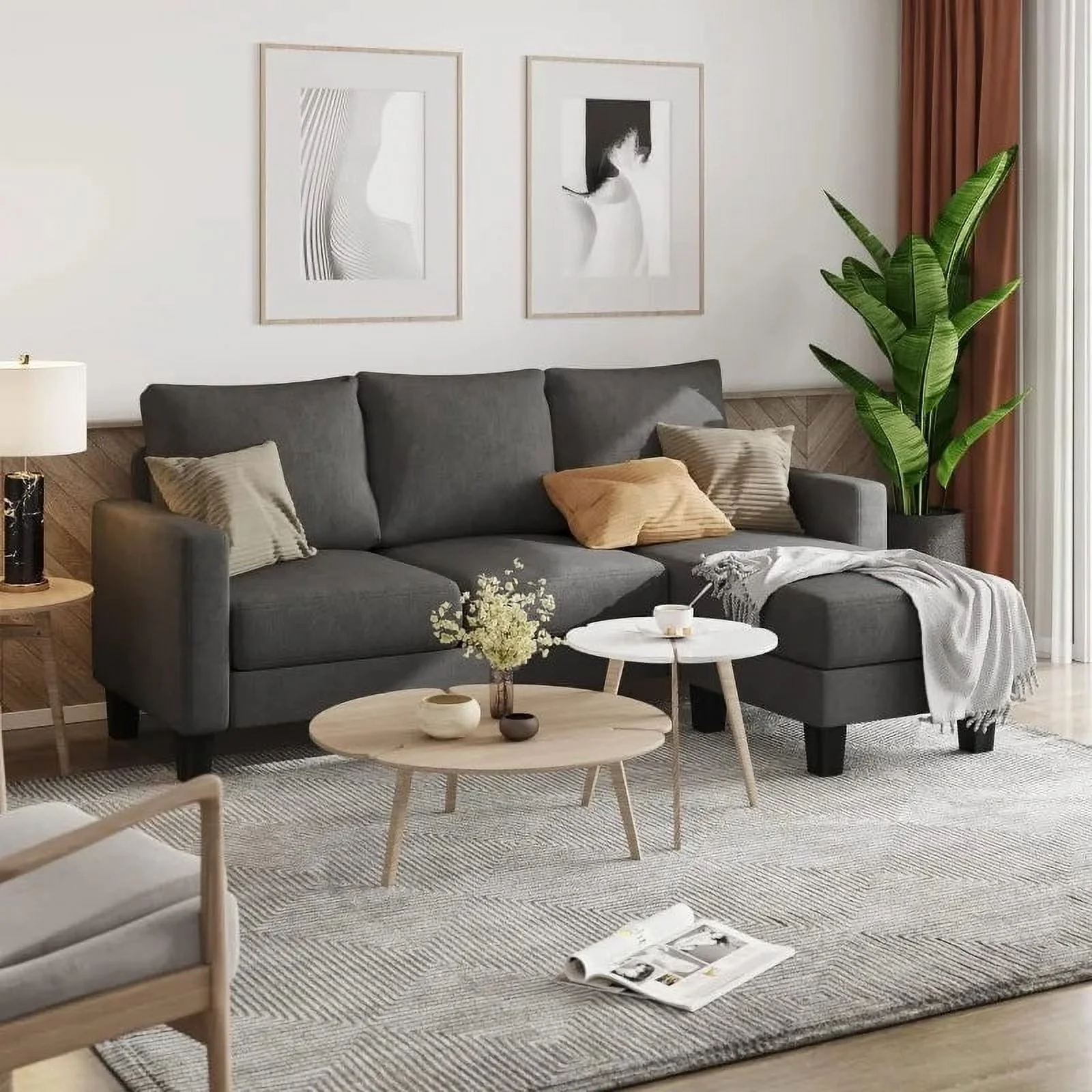 Convertible Sectional 3 L-Shaped Couch Soft Seat Space-Saving Sofas  living room furniture  luxury modern sofa  minimalist sofa