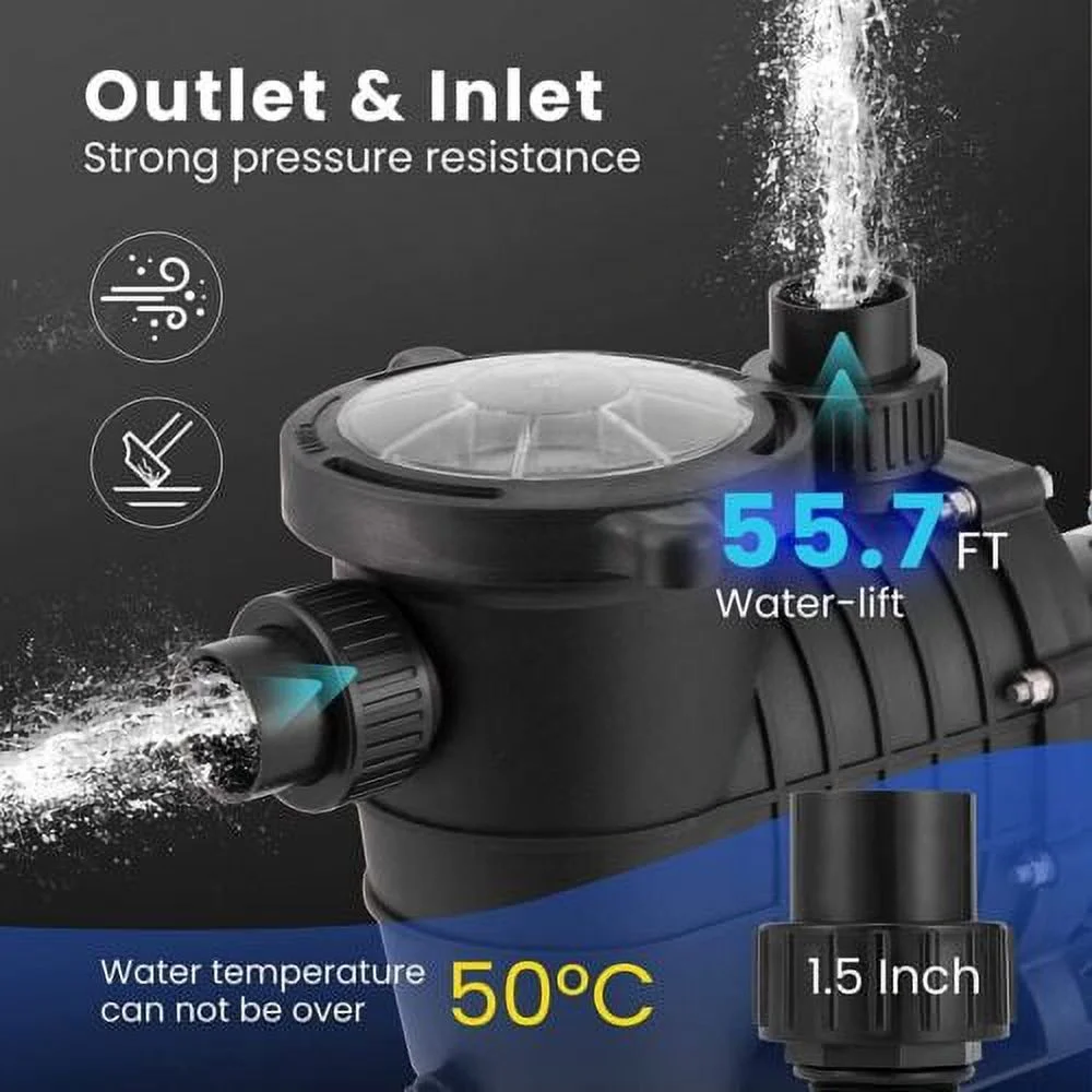 2.0HP Swimming Pool Pump Motor Hayward w/Strainer Filter In/Above Ground 7080GPH