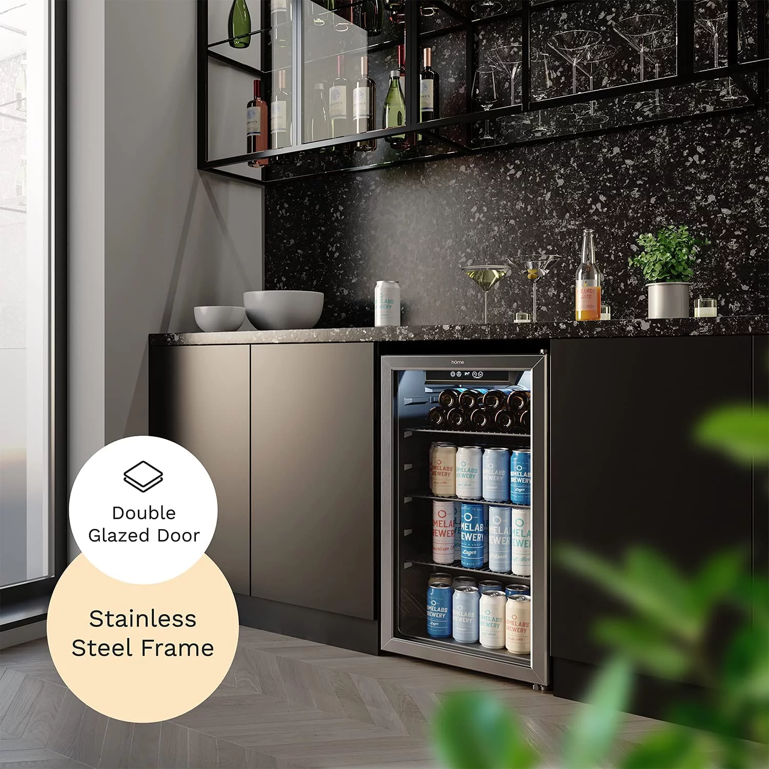 Beverage Refrigerator and Cooler - 120 Can Mini Fridge with Glass Door for Soda Beer or Wine