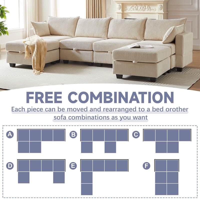 U Shaped Modular Sectional Sofa Couch, Corner Sofa with 4pcs Waist Pillows, Chaise Lounge, Terrycloth Fabric Sofa