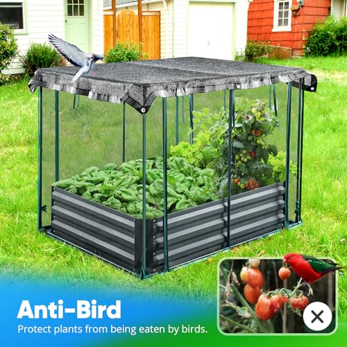 Quictent Galvanized Raised Garden Bed with Crop Cage Plant Protection Net Tent and Shade Cloth Kit Metal Planter Box Bottomless Planting Vegetables