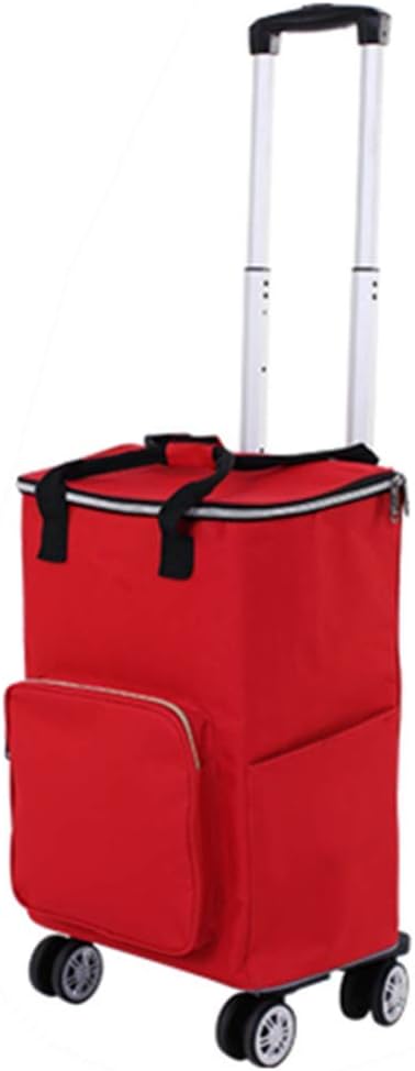 Falytemow Collapsible Utility Cart with Insulation Bag Foldable Reusable Shopping Trolley Bag with Wheels and Telescoping Handle Waterproof Oxford