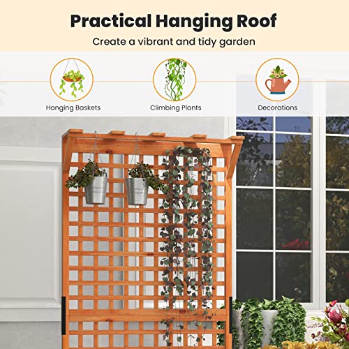 Giantex 2 Pcs Raised Garden Bed with Trellis & Roof, 72.5" Wooden Garden Bed, High Trellis for Plant Flower Climbing Pot Hanging