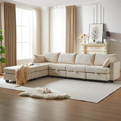 Oversized Modular Storage Sectional Sofa Customizable Seating Group Sofa&Couch Convertible Sleeper Sofabed with Movable Ottomans and Seat