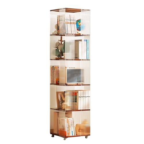 5/6 Tier Rolling Bookcase, Bamboo 360° Rotating Bookshelf Tower, Revolving Bookcase Stackable Bookshelf Organizer