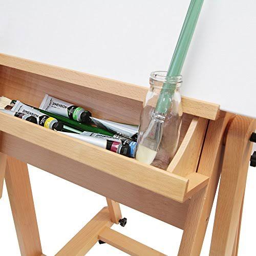 Mont Marte Tilting Studio Wooden Floor Easel. Height Adjustable Extra Large H-Frame Featuring A Large Tilt Range. Castor Wheels